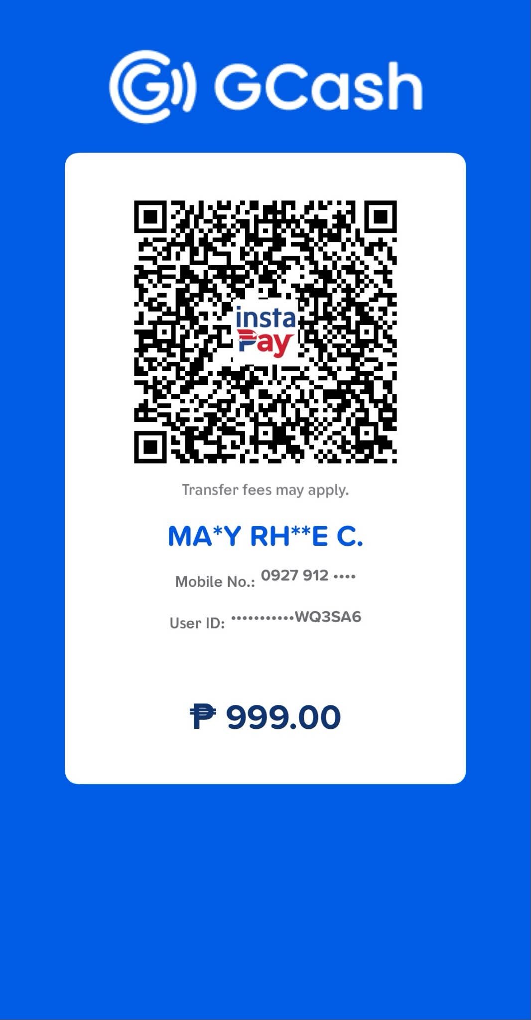GCash QR code for ₱999